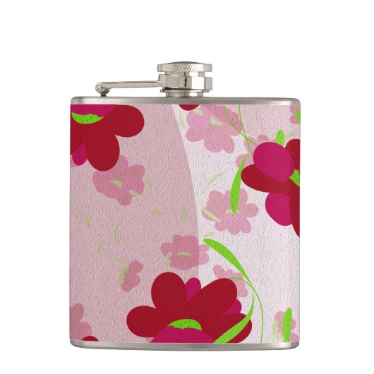 Roze en rode bloemen - Bloemen Heupfles (Voorkant)