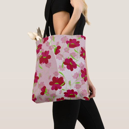 Roze en rode bloemen - Bloemen Tote Bag (Dichtbij)
