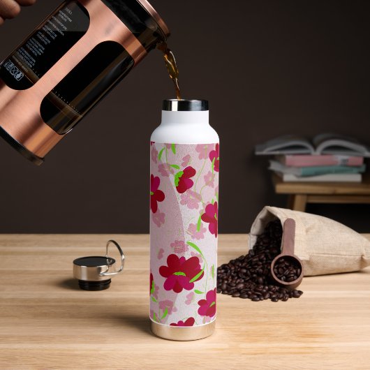 Roze en rode bloemen - Bloemen Waterfles (Koffie)