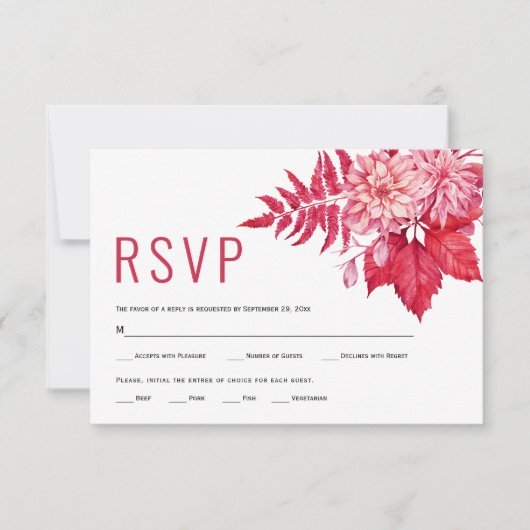 Roze en rode bloemen bloementeelt RSVP kaartje (Voorkant)