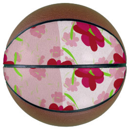Roze en Rode Bloemen - Bloemmotief Basketbal