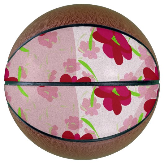 Roze en Rode Bloemen - Bloemmotief Basketbal (Voorkant)