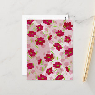 Roze en Rode Bloemen - Bloemmotief Briefkaart