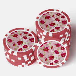 Roze en Rode Bloemen - Bloemmotief Poker Chips