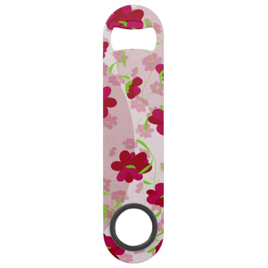 Roze en Rode Bloemen - Bloemmotief Speed Flessenopener (Voorkant)