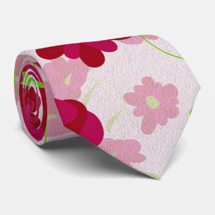 Roze en Rode Bloemen - Bloemmotief Stropdas