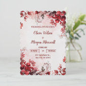 Roze en rode bloemen bruiloft uitnodiging (Staand voorkant)