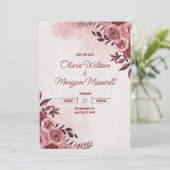 Roze en rode bloemen bruiloft uitnodiging (Staand voorkant)