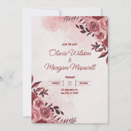 Roze en rode bloemen bruiloft uitnodiging