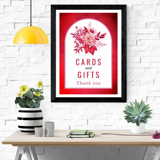 Roze en rode bloemen en bruiloft met bladeren poster