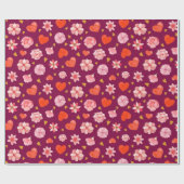 Roze en rode bloemen en harten cadeaupapier (Vlak)