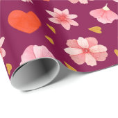 Roze en rode bloemen en harten cadeaupapier (Rol Hoek)