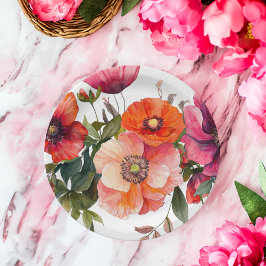 Roze en Rode Bloemen Feesttafel Papieren Bordje