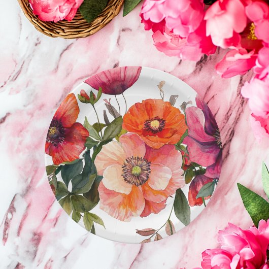 Roze en Rode Bloemen Feesttafel Papieren Bordje