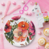 Roze en Rode Bloemen Feesttafel Papieren Bordje (Feest)