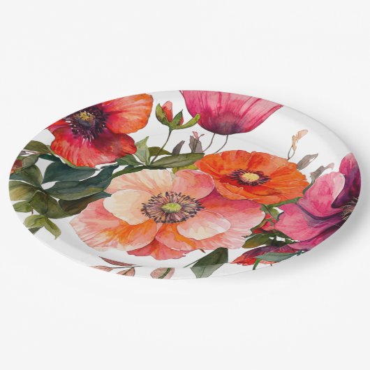 Roze en Rode Bloemen Feesttafel Papieren Bordje (Gekanteld)