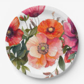 Roze en Rode Bloemen Feesttafel Papieren Bordje (Voorkant)