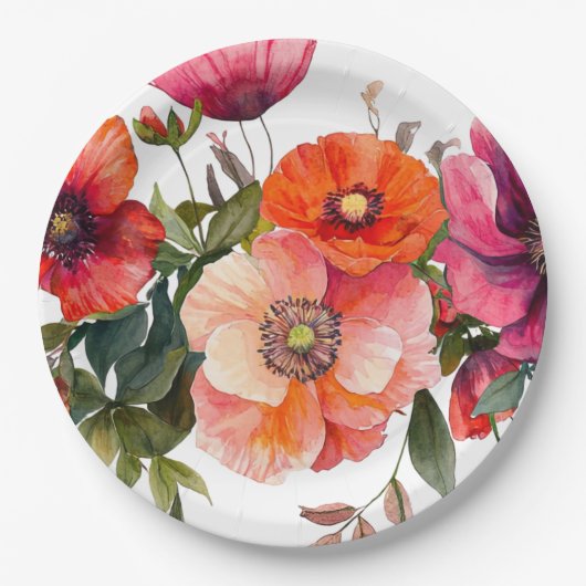 Roze en Rode Bloemen Feesttafel Papieren Bordje (Voorkant)