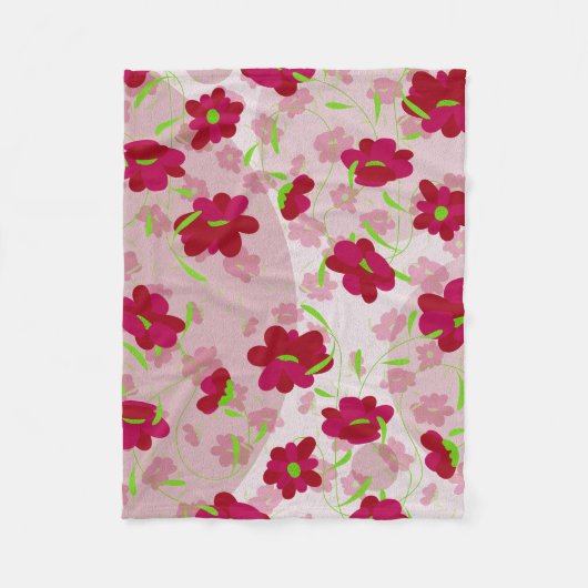 Roze en Rode Bloemen - Fleece Deken (Voorkant)