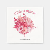 Roze en rode bloemen, palmbladbruiloft servet (Voorkant)