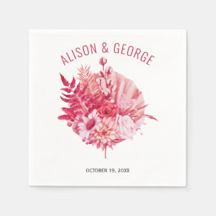 Roze en rode bloemen, palmbladbruiloft servet