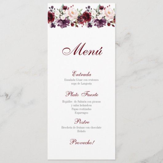 Roze en Rode Bloemen Quinceañera Menu (Voorkant)