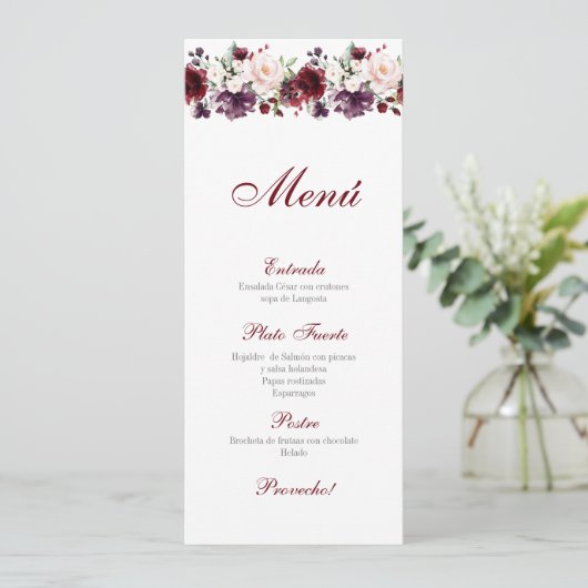 Roze en Rode Bloemen Quinceañera Menu (Staand voorkant)