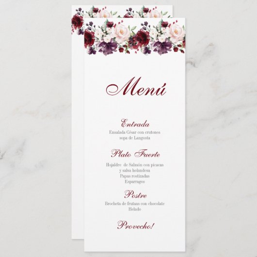 Roze en Rode Bloemen Quinceañera Menu (Voorkant / Achterkant)