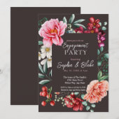 Roze en rode bloemen | Slate Engagement Party Kaart (Voorkant / Achterkant)