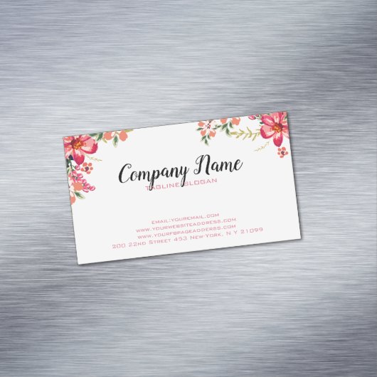 Roze en rode bloemen visitekaartje magneet (Voorbeeld)