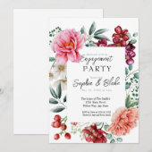 Roze en rode bloemen | White Engagement Party Kaart (Voorkant / Achterkant)