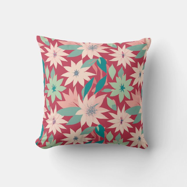 Roze en rode bloemenprint kussen (Voorkant)