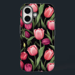 Roze en rode bloementulp appel iPhone 16 hoesje<br><div class="desc">Deze telefoonhoes heeft een ontwerp met levendige roze en rode tulpenbloemen tegen een donkere zwarte achtergrond. De weelderige groene tulpenbladeren voegen contrast toe, waardoor een frisse pop van kleur naar de donkere achtergrond komt. Dit gedurfde bloemmotief straalt elegantie en sophisticatie uit en is perfect voor iedereen die van een krachtige...</div>