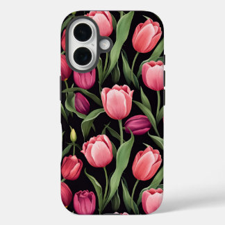 Roze en rode bloementulp appel iPhone 16 hoesje