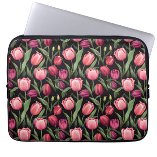 Roze en rode bloementulp laptop sleeve