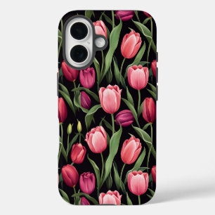 Roze en Rode Bloemige Tulp Appel iPhone 16 Hoesje