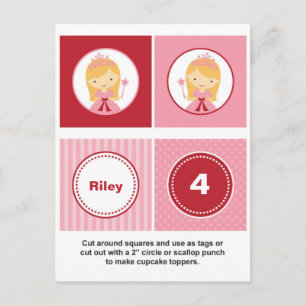Roze en rode blonprinses Cupcake Toppers Briefkaart