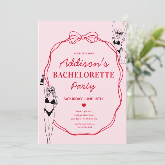 Roze en rode boog vrijgezellenfeest uitnodiging (Staand voorkant)
