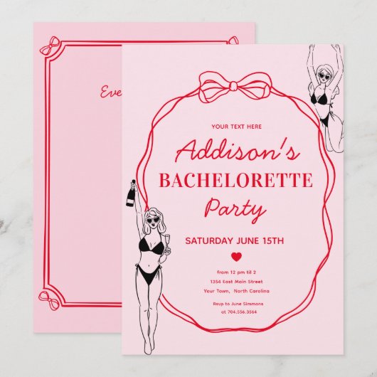 Roze en rode boog vrijgezellenfeest uitnodiging (Voorkant / Achterkant)