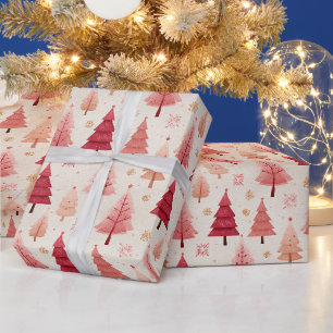 Roze en Rode Boom Winter Patroon Cadeaupapier