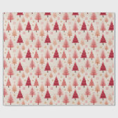 Roze en Rode Boom Winter Patroon Cadeaupapier (Vlak)