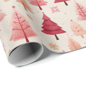 Roze en Rode Boom Winter Patroon Cadeaupapier (Rol Hoek)