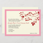 Roze en rode bruiloft nodigt Tortelduifjes uit Kaart (Voorkant / Achterkant)