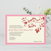 Roze en rode bruiloft nodigt Tortelduifjes uit Kaart (Staand voorkant)