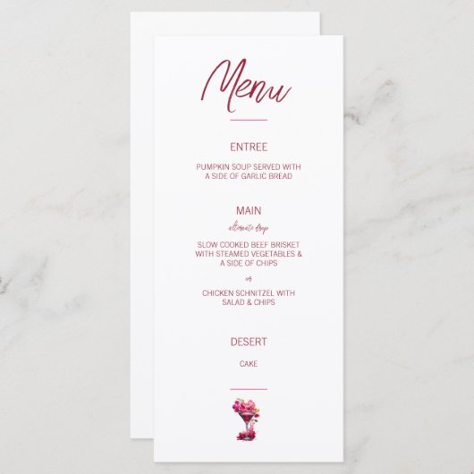 Roze en Rode Brunch en Bubbly Menu (Voorkant / Achterkant)