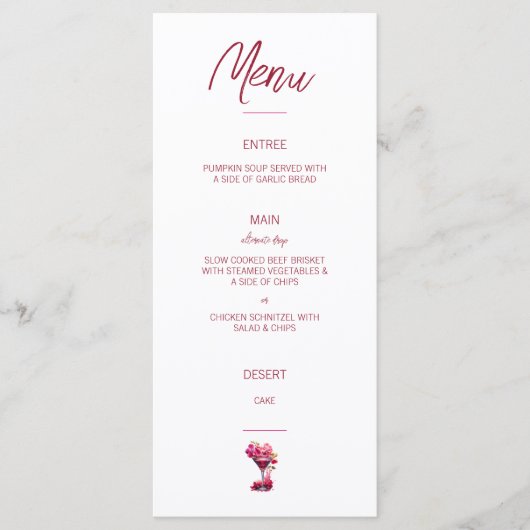 Roze en Rode Brunch en Bubbly Menu (Voorkant)
