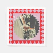 Roze en Rode Cheers Retro Trouwfoto Servet (Voorkant)