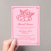 Roze en Rode Cherub Whimsical Bruiloftsborrel Acryl Uitnodigingen (Insitu (Draagbaar))