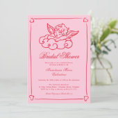 Roze en Rode Cherub Whimsical Bruiloftsborrel Kaart (Staand voorkant)