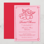 Roze en Rode Cherub Whimsical Bruiloftsborrel Kaart (Voorkant / Achterkant)